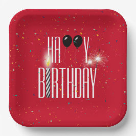 ブラック誕生日バルーンとスパークラー ペーパープレート