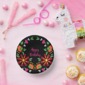 ブラック誕生日フラワーフィエスタメキシコ刺繍 ペーパーボウル (パーティー)