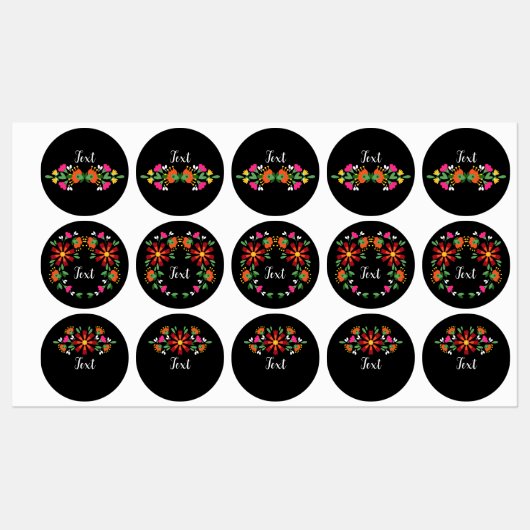 ブラック誕生日フラワーフィエスタメキシコ刺繍 ラベル (シート)
