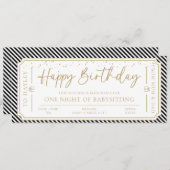 ブラック誕生日ベビーシッター商品券カード 招待状 (正面/裏面)