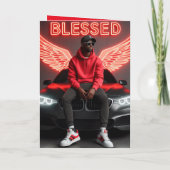 ブラック賛美マンアーバンネオンエンジェルウィング誕生日 カード (裏面)