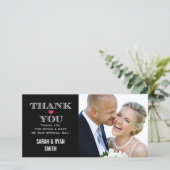 ブラック赤いハート結婚の写真サンキューカード サンキューカード (スタンド正面)