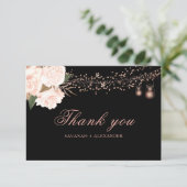 ブラック赤面バラフローラストリングラ結婚イト サンキューカード (スタンド正面)