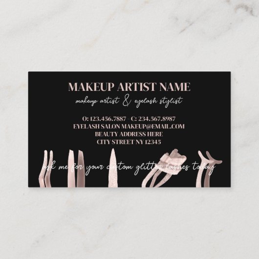 ブラック赤面ピンクまつげカールメイクアップツールロイヤリティ 名刺 (裏面)