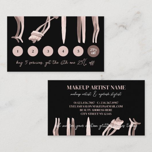 ブラック赤面ピンクまつげカールメイクアップツールロイヤリティ 名刺 (正面/裏面)