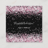 ブラック赤面ピンクグリッタープロフィール写真qrコード スクエア名刺 (正面)