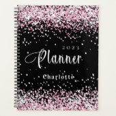 ブラック赤面ピンクグリッター名アポイントメント2023 プランナー手帳 (正面)
