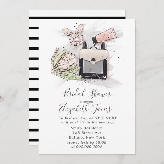 ブラック赤面ピンクフランスのファッションブライダルシャワー 招待状 (正面/裏面)