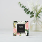 ブラック赤面ピンクフローラとフェイク金ゴールド スクエア名刺 (スタンド正面)