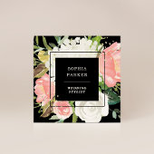 ブラック赤面ピンクフローラとフェイク金ゴールド スクエア名刺