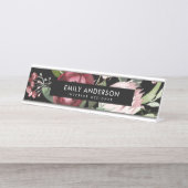 ブラック赤面ピンクブルゴーニュプロテアフローラ水彩 デスクネームプレート (正面)