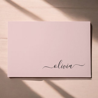 ブラック赤面ピンクモダンスクリプガーリートモノグラム名 ドアマット