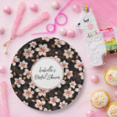 ブラック赤面ピンクローズ金ゴールドフローラブライダルシャワー ペーパープレート (パーティー)