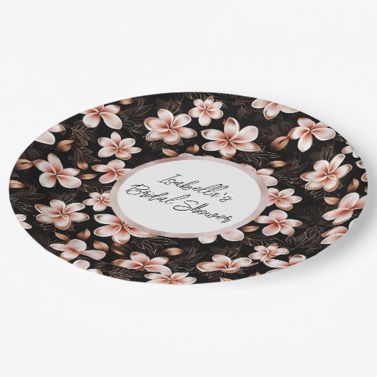 ブラック赤面ピンクローズ金ゴールドフローラブライダルシャワー ペーパープレート (アングル)