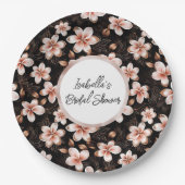 ブラック赤面ピンクローズ金ゴールドフローラブライダルシャワー ペーパープレート (正面)