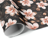 ブラック赤面ピンクローズ金ゴールドフローラブライダルシャワー ラッピングペーパー (ロールコーナー)