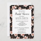 ブラック赤面ピンクローズ金ゴールドフローラブライダルシャワー 招待状 (正面)