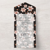 ブラック赤面ピンクローズ金ゴールドフローラ オールインワン招待状 (内側)