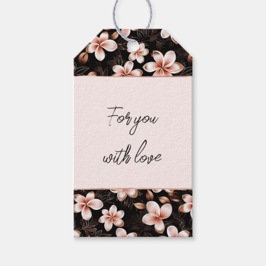 ブラック赤面ピンクローズ金ゴールドフローラ ギフトタグ (正面)