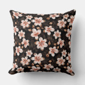 ブラック赤面ピンクローズ金ゴールドフローラ クッション (正面)