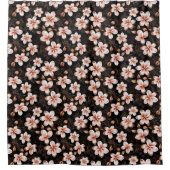 ブラック赤面ピンクローズ金ゴールドフローラ シャワーカーテン (正面)