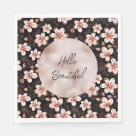 ブラック赤面ピンクローズ金ゴールドフローラ スタンダードカクテルナプキン