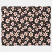 ブラック赤面ピンクローズ金ゴールドフローラ フリースブランケット (正面(横))