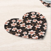 ブラック赤面ピンクローズ金ゴールドフローラ ペーパーコースター (アングル)
