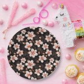 ブラック赤面ピンクローズ金ゴールドフローラ ペーパープレート (パーティー)