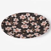 ブラック赤面ピンクローズ金ゴールドフローラ ペーパープレート (アングル)