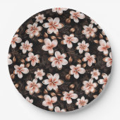 ブラック赤面ピンクローズ金ゴールドフローラ ペーパープレート (正面)