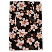 ブラック赤面ピンクローズ金ゴールドフローラ ミディアムペーパーバッグ (正面)