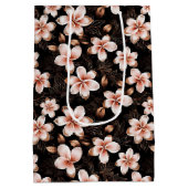 ブラック赤面ピンクローズ金ゴールドフローラ ミディアムペーパーバッグ (裏面)