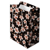 ブラック赤面ピンクローズ金ゴールドフローラ ミディアムペーパーバッグ (裏面アングル)