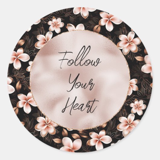 ブラック赤面ピンクローズ金ゴールドフローラ ラウンドシール (正面)
