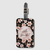 ブラック赤面ピンクローズ金ゴールドフローラ ラゲッジタグ (正面縦)