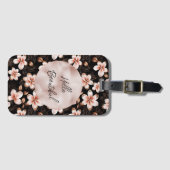 ブラック赤面ピンクローズ金ゴールドフローラ ラゲッジタグ (正面横)