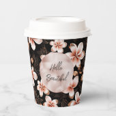 ブラック赤面ピンクローズ金ゴールドフローラ 紙コップ (正面)
