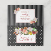 ブラック赤面ピンクローズ金ゴールドローズブーケテーブルカード プレイスカード (外部開封)