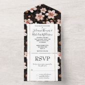 ブラック赤面ピンクローズ金ゴールド結婚フローラ オールインワン招待状 (内側)