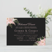 ブラック赤面ピンク絵を描花模様リハーサルディナー 招待状 (スタンド正面)
