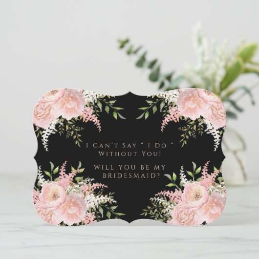 ブラック赤面ピンク花模様は私の花嫁になる 招待状 (スタンド正面)