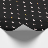 ブラック赤面ピンク金ゴールドハート ラッピングペーパー (角)