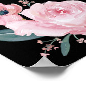 ブラック赤面ピンク金ゴールド結婚フローラのウェルカムサイン ポスター (角)