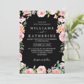 ブラック赤面ピンク&ピーチフラワーブーケ結婚ーズ 招待状 (スタンド正面)