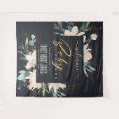 ブラック赤面フローラ水色ベビーシャワーへようこそ タペストリー (正面(横))