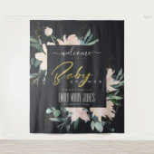 ブラック赤面フローラ水色ベビーシャワーへようこそ タペストリー (正面)