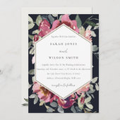 ブラック赤面ブルゴーニュバラフローラ結婚式 サンキューカード (正面/裏面)