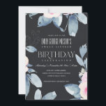 ブラック赤面ブルーフローラスウィート16任意の年齢誕生日 招待状<br><div class="desc">これもし以上のカスタマイズやその他の一致する項目が必要な場合は、感じyellowfebstudio@gmail.comでお気軽にご連絡ください</div>