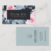 ブラック赤面ブルーフローラビジネス感謝状ロゴ 名刺 (正面/裏面)